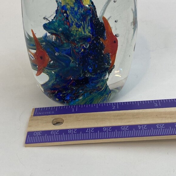 Paperweight Dynasty Gallery Glass Fish Flower Bubbles Heirloom Collection Vtg - Picture 8 of 10
